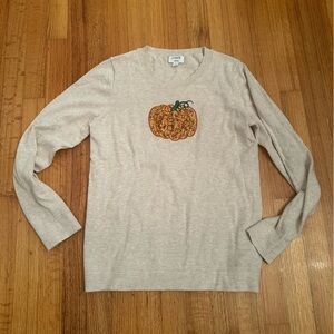 New women's S J Crew Factory Halloween sequin pumpkin Teddie sweater (n3)